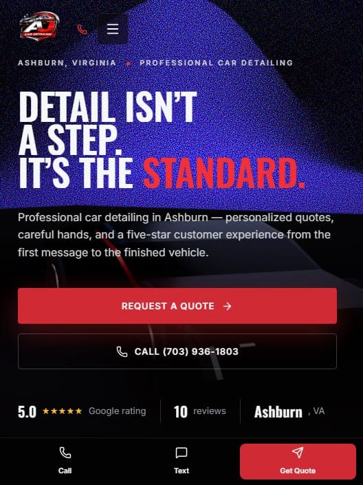 AJ Car Detailz: the automotive identity, near-black with one red.