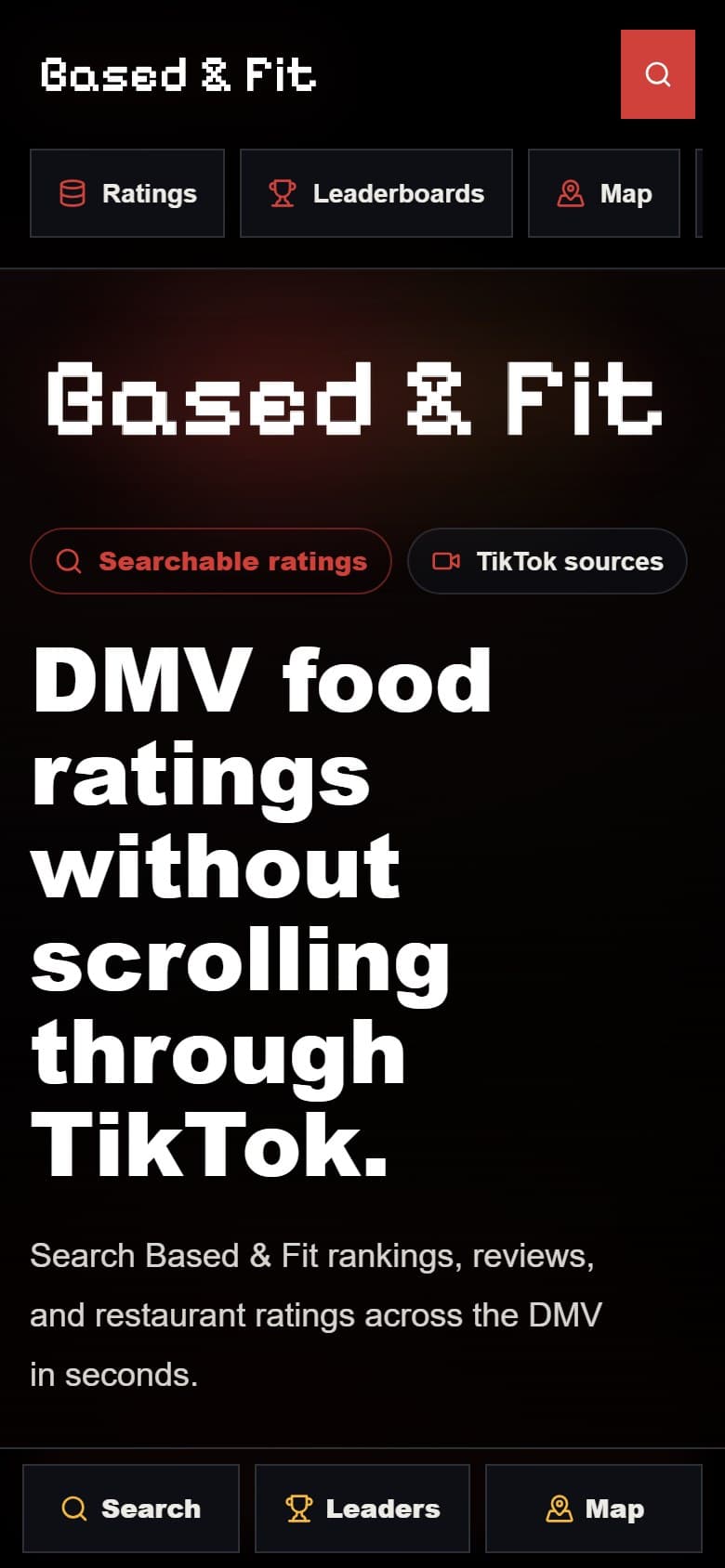 Based & Fit on a phone: search and ranked results at a narrow measure.