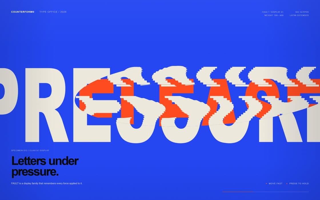 Fault under pressure: the latent word RELEASE shears through PRESSURE in vermilion.