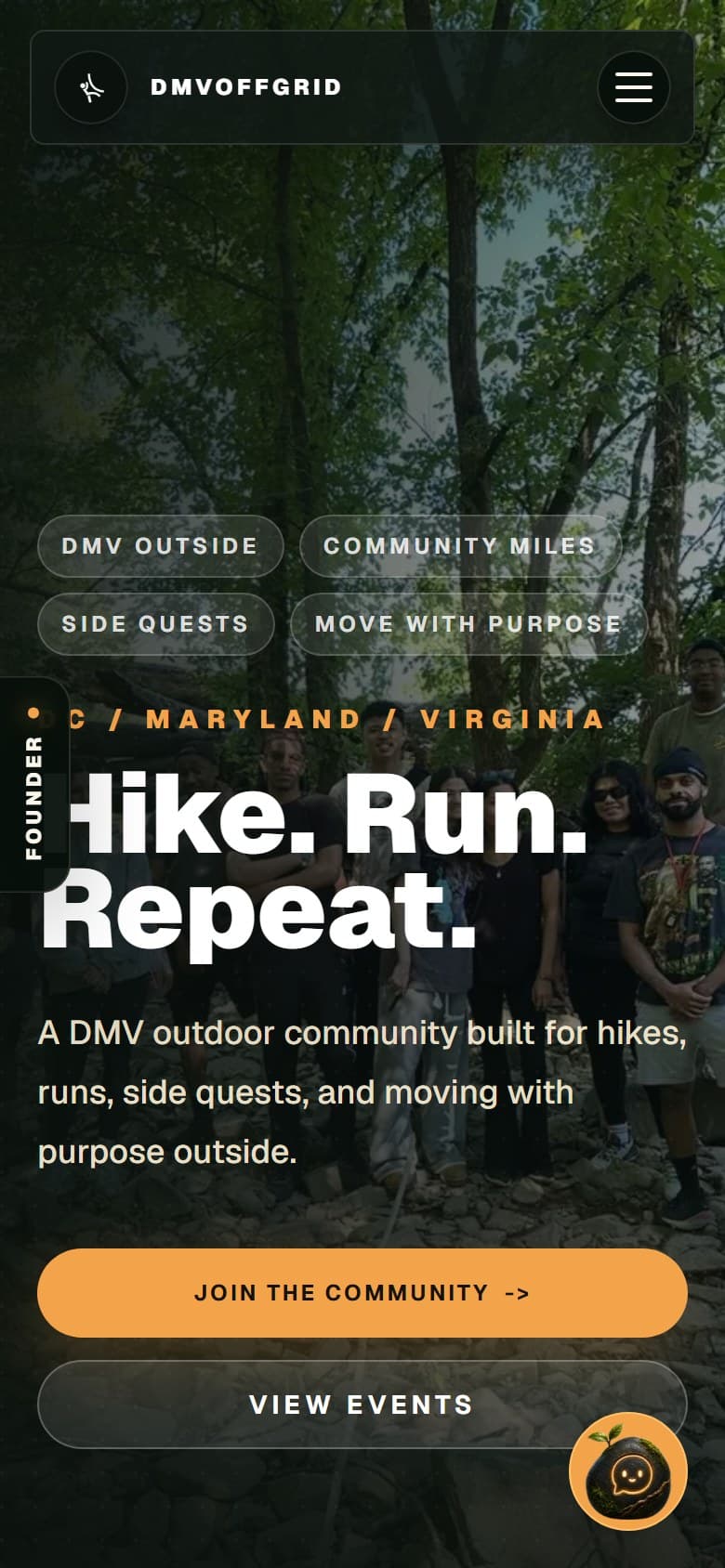 DMVOFFGRID on a phone: the same photograph re-composed for a narrow screen.